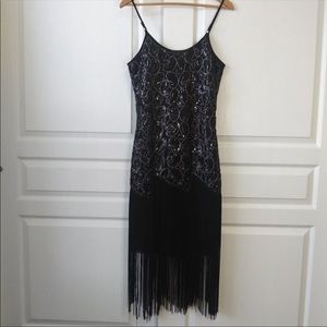 Black bodycon Cocktail and party sequin dress with fringe